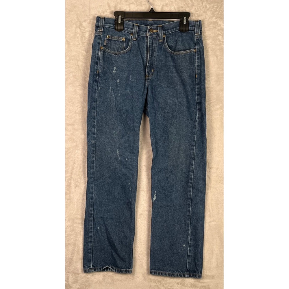 Carhartt Mens Straight Leg Jeans 34x30 (33x29) Denim Dungaree Stains B480-DVB‎